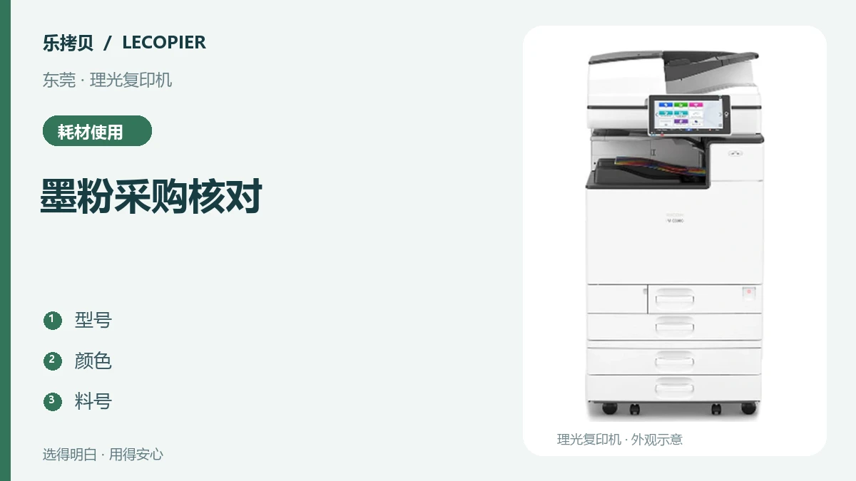 墨粉采购核对主题图，设备图片仅作外观示意。